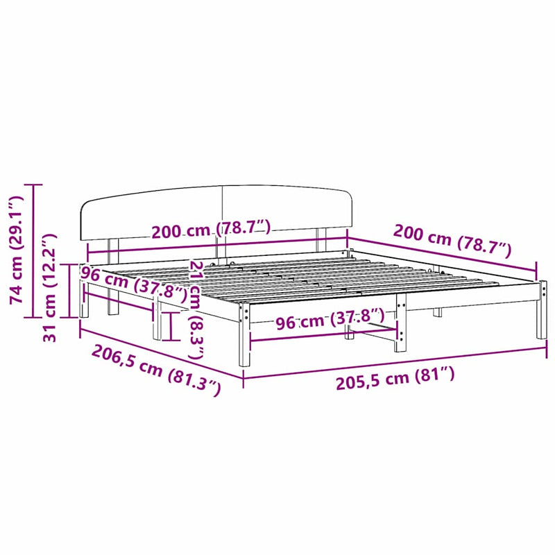 vidaXL Ágykeret fejtámlával Faggyú barna 200 x 200 cm Tömör fenyőfa