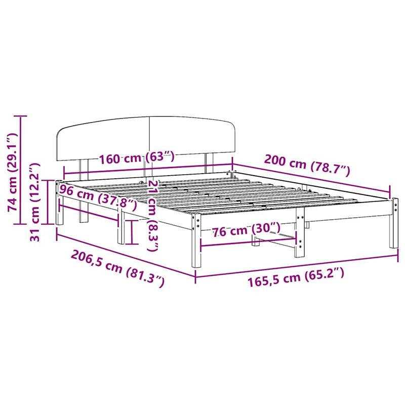 vidaXL Ágykeret fejtámlával Természetes 160 x 200 cm Tömör fenyőfa