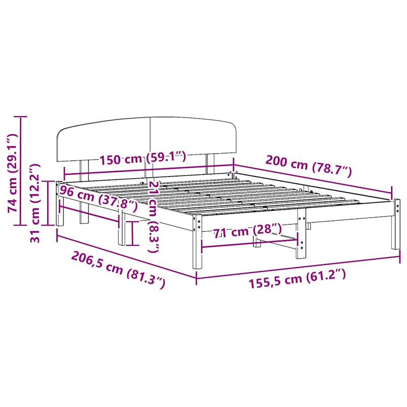 vidaXL Ágykeret fejtámlával Fehér 150 x 200 cm Tömör fenyőfa