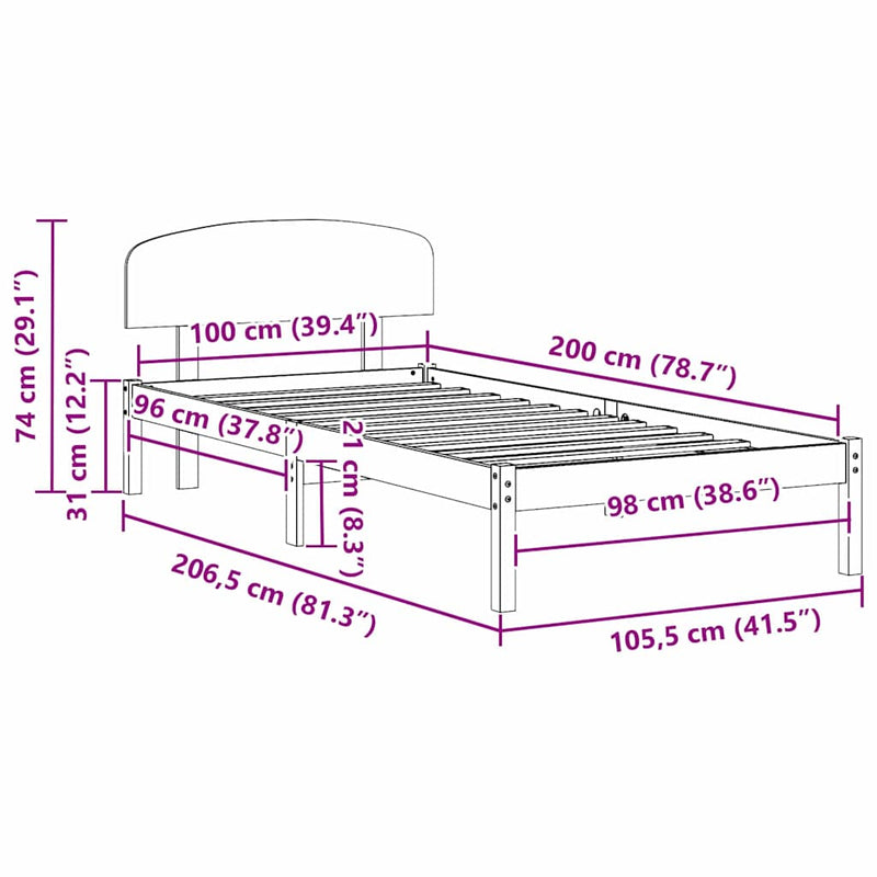 vidaXL Ágykeret fejtámlával Faggyú barna 100 x 200 cm Tömör fenyőfa