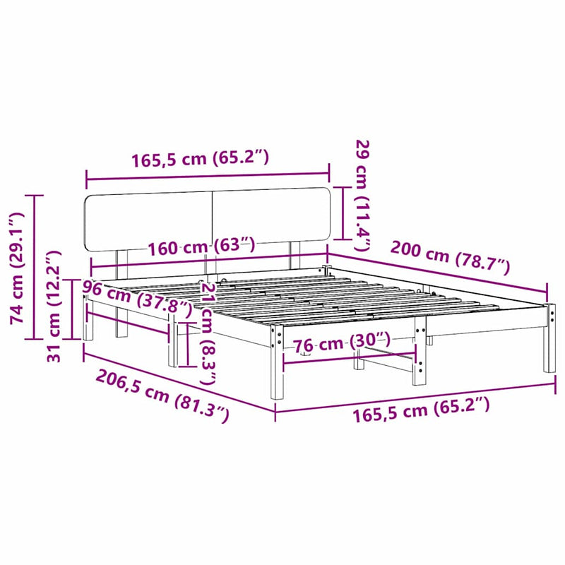 vidaXL Ágykeret fejtámlával Fehér 160 x 200 cm Tömör fenyőfa