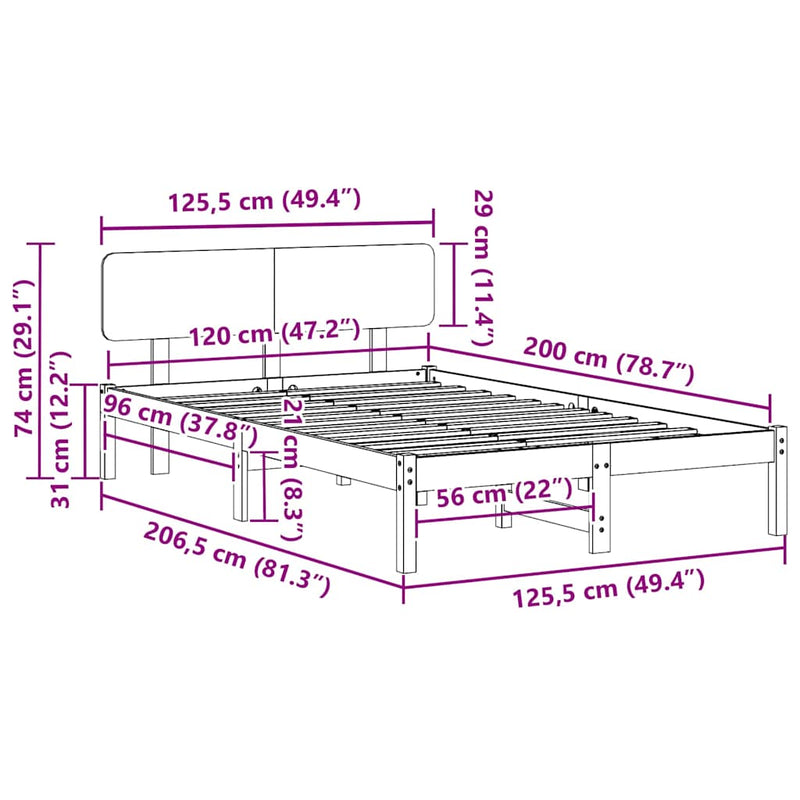 vidaXL Ágykeret fejtámlával Fehér 120 x 200 cm Tömör fenyőfa