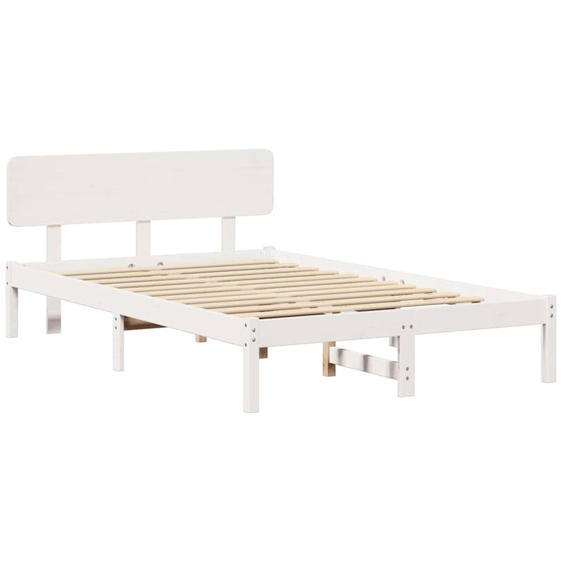 vidaXL Ágykeret fejtámlával Fehér 135 x 190 cm Tömör fenyőfa