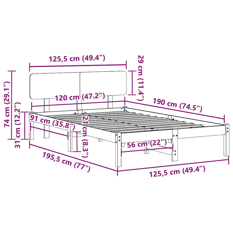 vidaXL Ágykeret fejtámlával Faggyú barna 120 x 190 cm Tömör fenyőfa