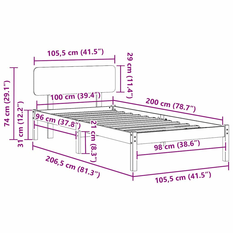 vidaXL Ágykeret fejtámlával Fehér 100 x 200 cm Tömör fenyőfa