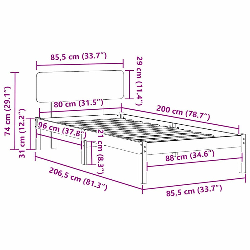 vidaXL Ágykeret fejtámlával Faggyú barna 80 x 200 cm Tömör fenyőfa