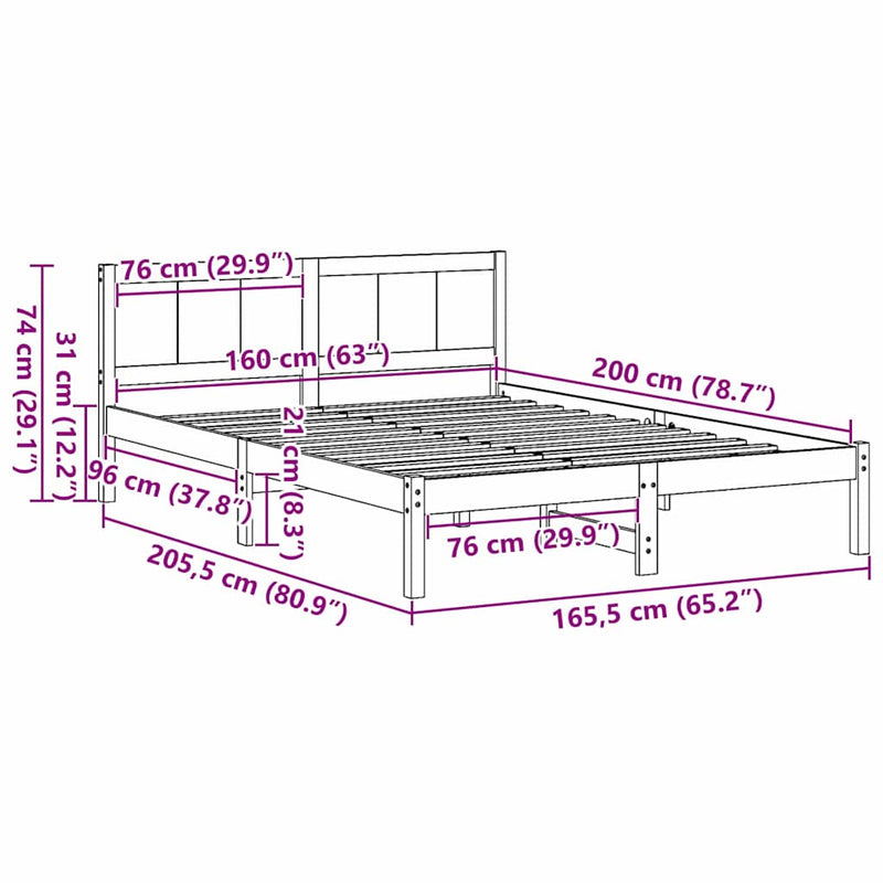vidaXL Ágykeret Barna 160 x 200 cm Tömör fenyőfa