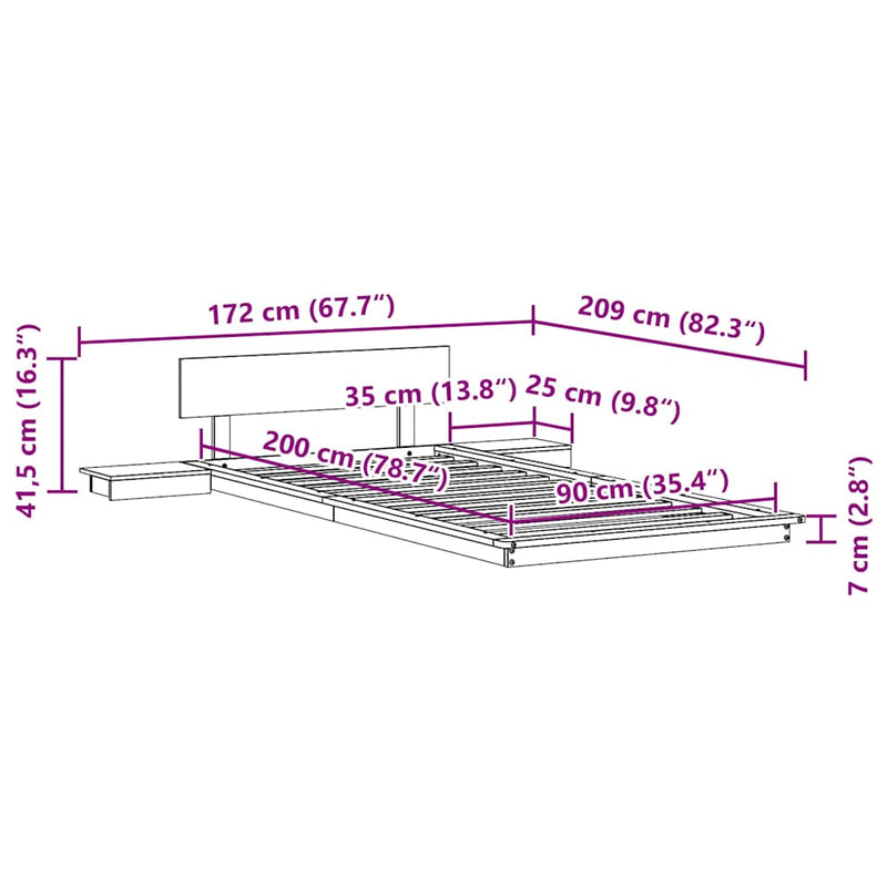 vidaXL Ágykeret Fehér 90 x 200 cm faszínű