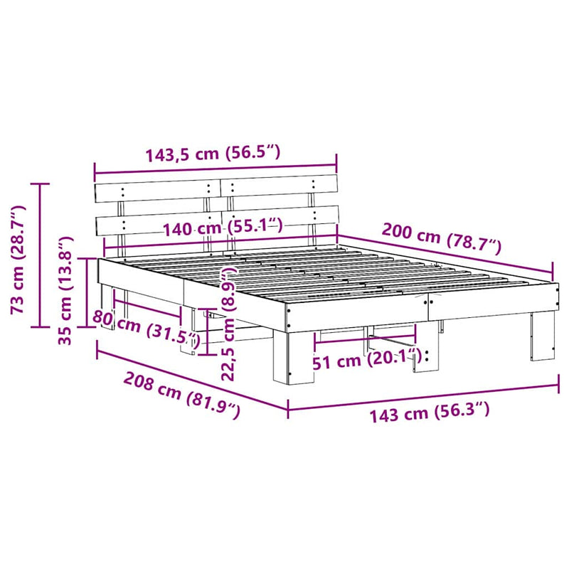 vidaXL Ágykeret fejtámlával Faggyú barna 140 x 200 cm Tömör fenyőfa