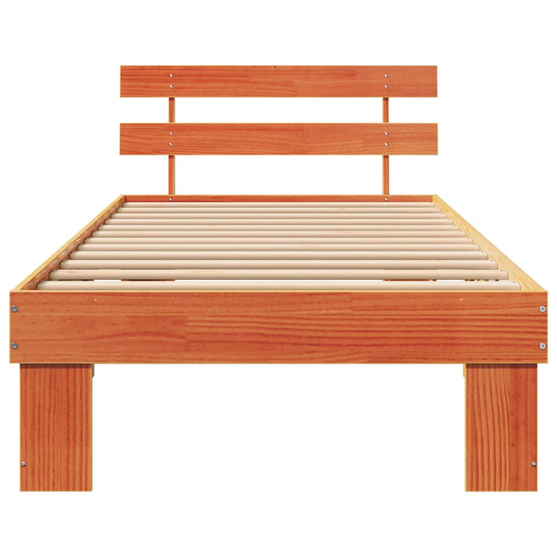 vidaXL Ágykeret fejtámlával Faggyú barna 90 x 200 cm Tömör fenyőfa