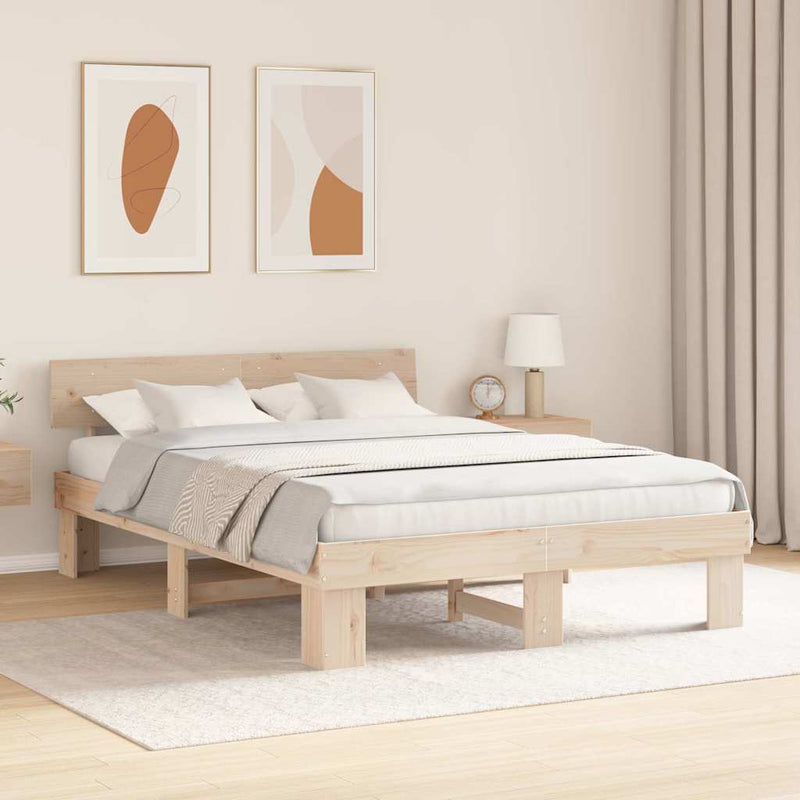 vidaXL Ágykeret fejtámlával Barna 160 x 200 cm Tömör fenyőfa