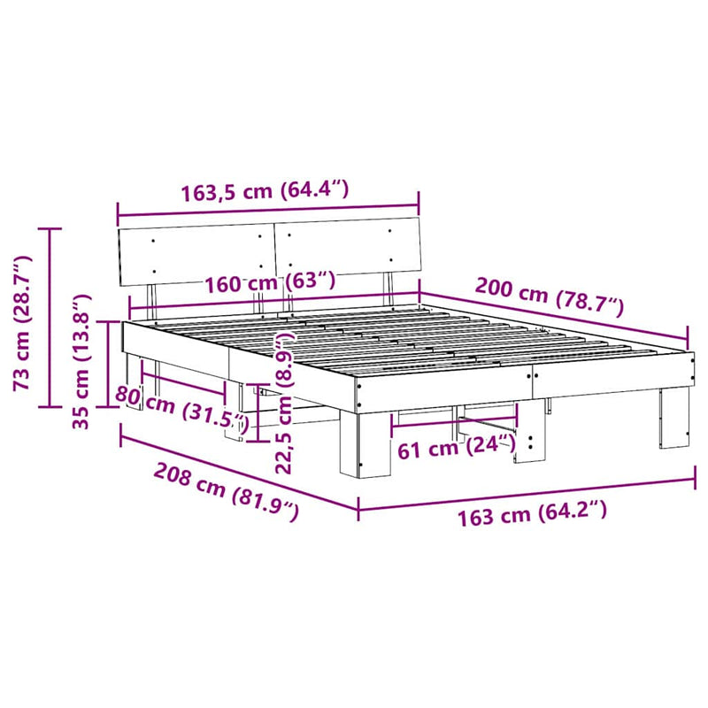vidaXL Ágykeret fejtámlával Barna 160 x 200 cm Tömör fenyőfa