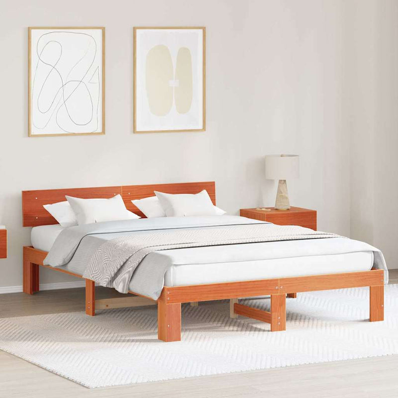 vidaXL Ágykeret fejtámlával Barna 140 x 200 cm Tömör fenyőfa