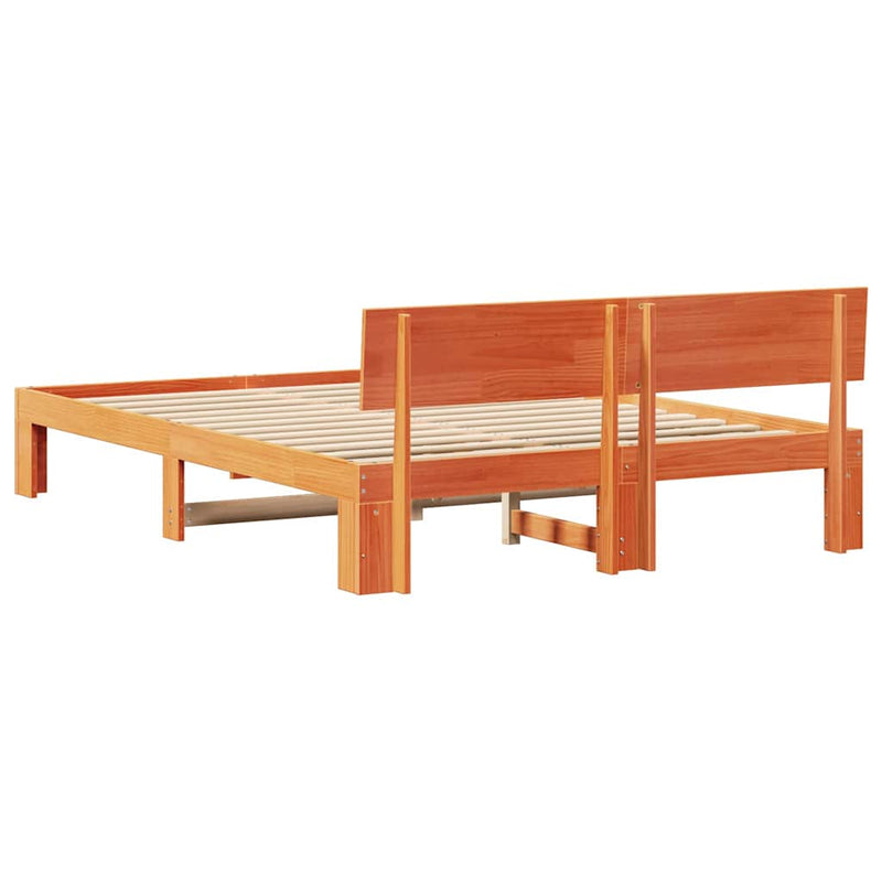 vidaXL Ágykeret fejtámlával Barna 140 x 200 cm Tömör fenyőfa