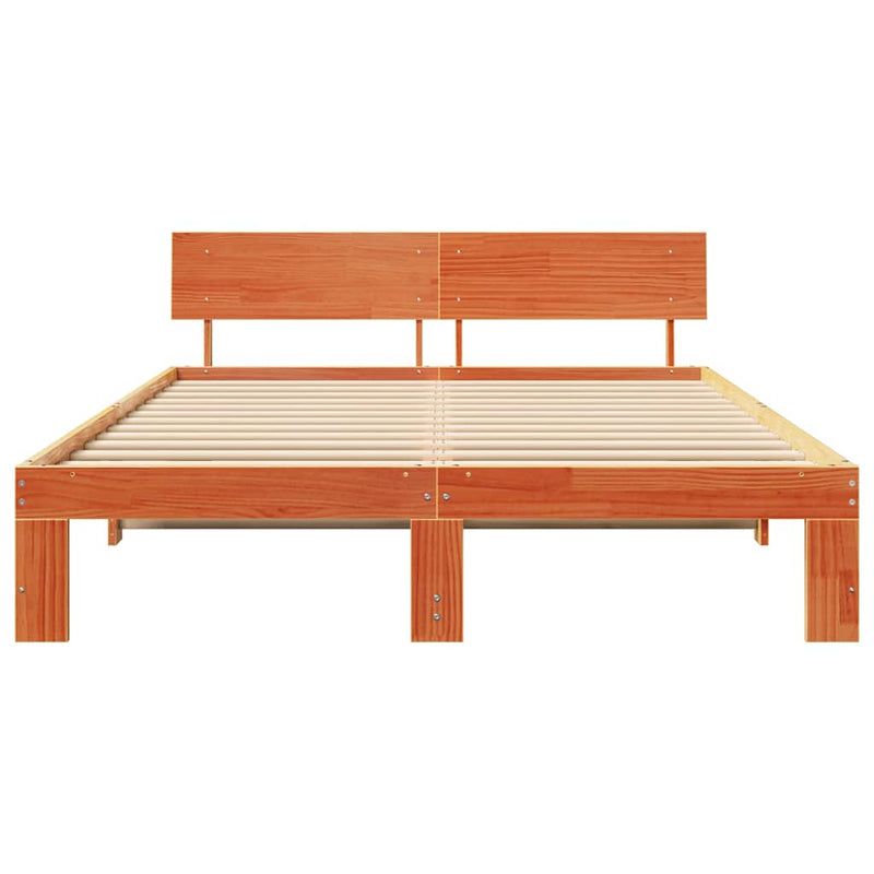 vidaXL Ágykeret fejtámlával Barna 140 x 200 cm Tömör fenyőfa