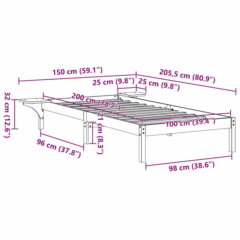 vidaXL Ágykeret Természetes 100 x 200 cm Tömör fenyőfa