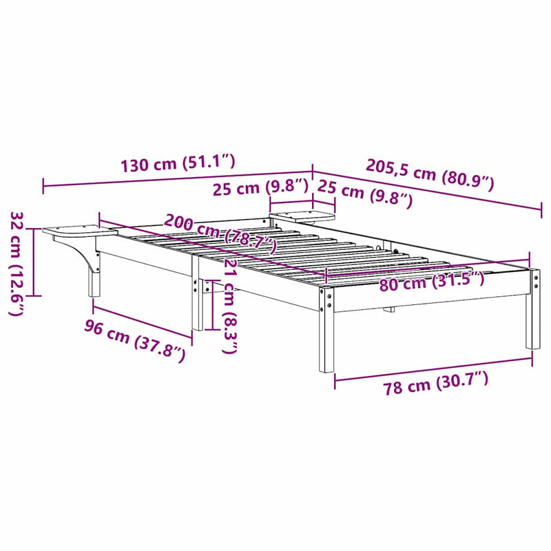 vidaXL Ágykeret Faggyú barna 80 x 200 cm Tömör fenyőfa