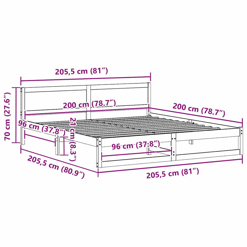 vidaXL Ágykeret fejtámlával Faggyú barna 200 x 200 cm Tömör fenyőfa
