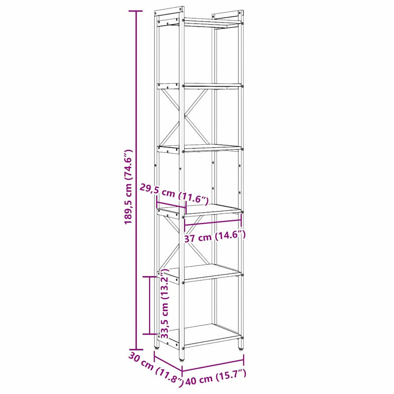 vidaXL Könyvespolc Sonoma tölgy 40 x 30 x 189,5 cm Faanyag