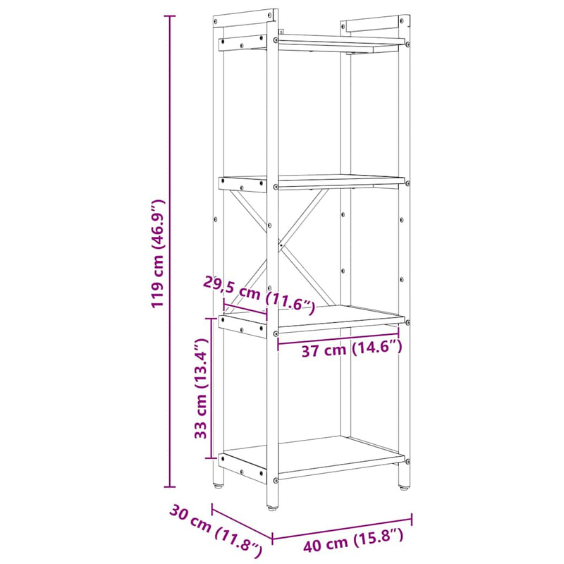 vidaXL Könyvespolc Fekete tölgy 40 x 30 x 85 cm Faanyag