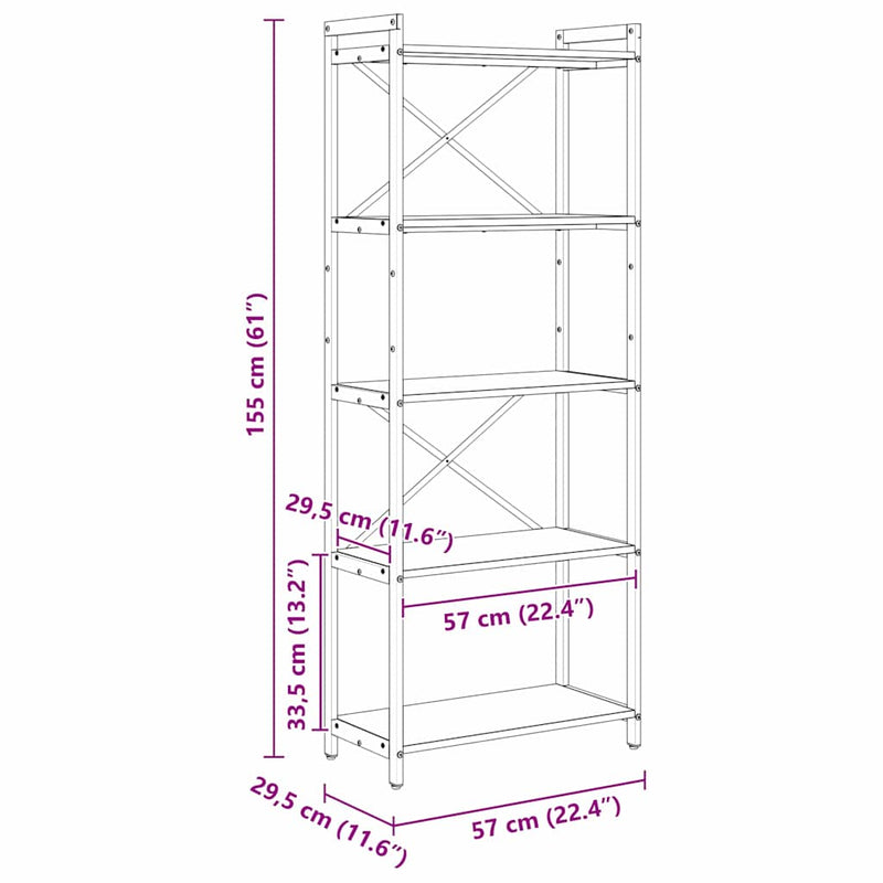 vidaXL Könyvespolc Füstölt tölgy 60 x 30 x 155 cm Faanyag