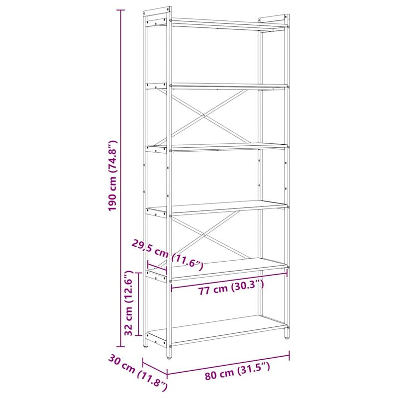 vidaXL Könyvespolc Fekete tölgy 40 x 30 x 85 cm Faanyag
