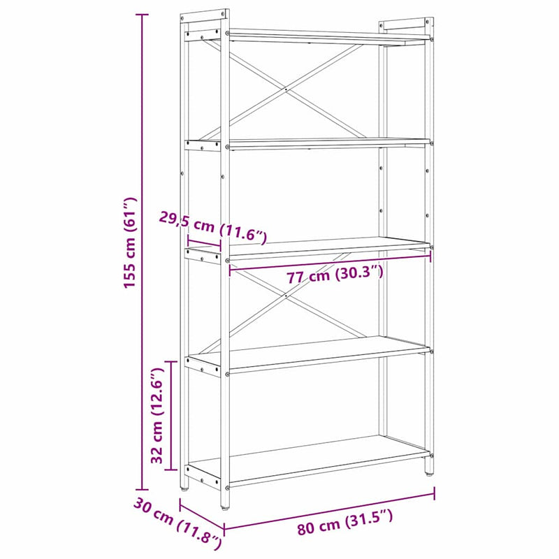 vidaXL Könyvespolc Régi fa 80 x 30 x 155 cm Faanyag