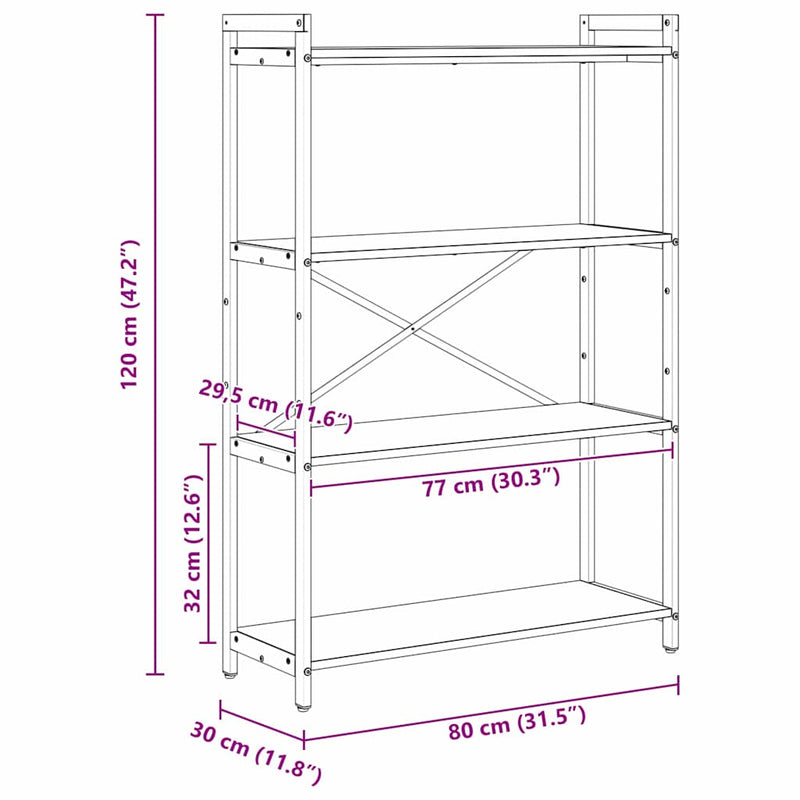 vidaXL Könyvespolc Sonoma tölgy 80 x 30 x 120 cm Faanyag