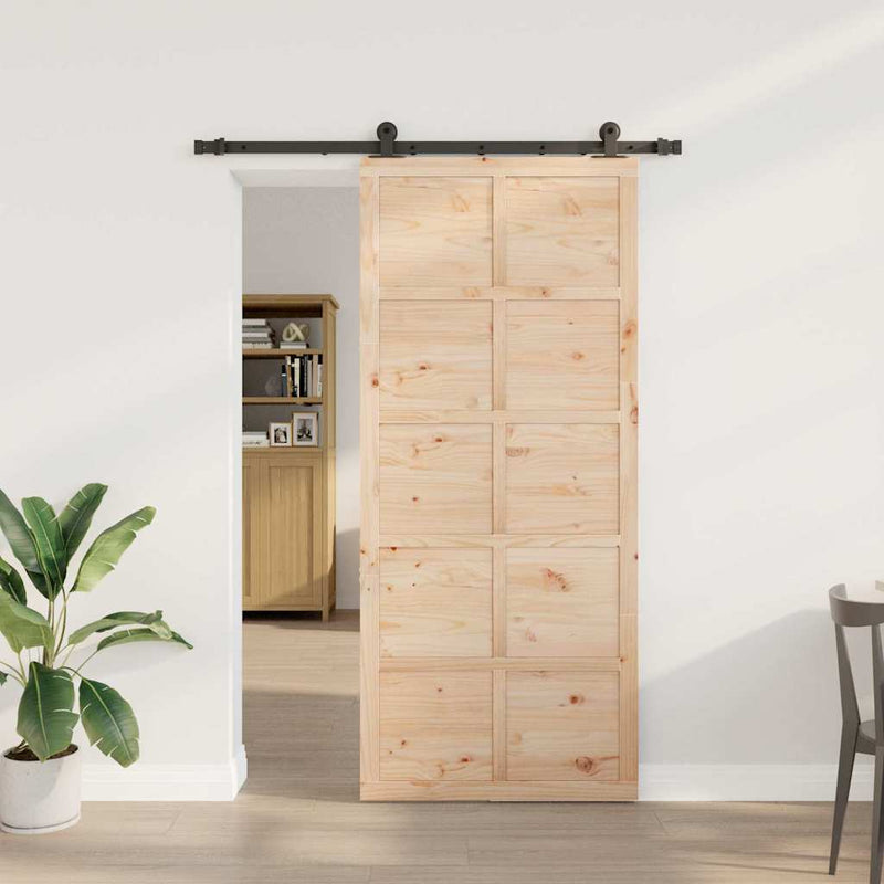 vidaXL Csúszó ajtó Barna 80 x 208 cm Tömör fenyőfa