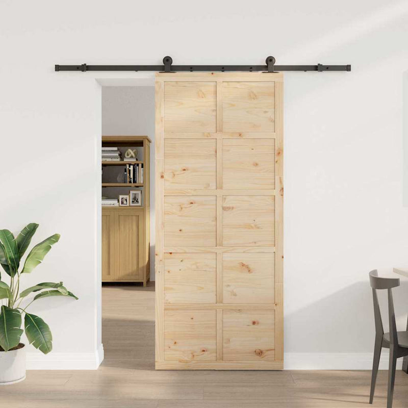 vidaXL Csúszó ajtó Barna 90 x 208 cm Tömör fenyőfa