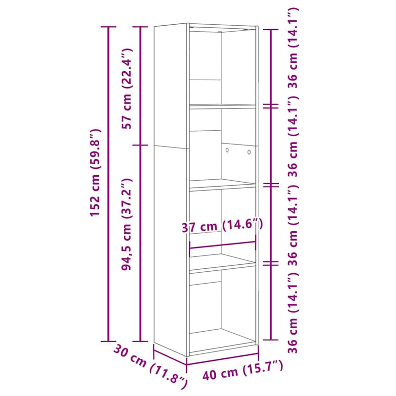 vidaXL Könyvszekrény Musta tammi 40 x 30 x 152 cm Faanyag
