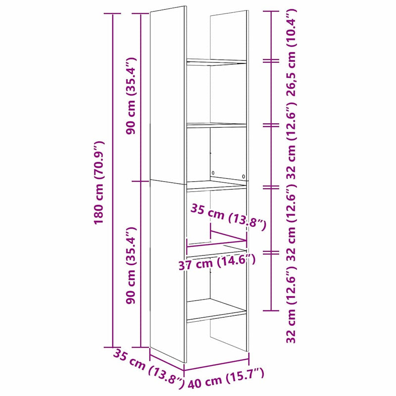 vidaXL Könyvespolc Régi fa 40 x 35 x 180 cm Faanyag