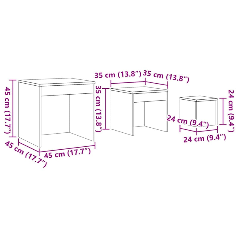 vidaXL Dohányzóasztalok 3 pcs Musta tammi 45 x 45 x 45 cm Faanyag