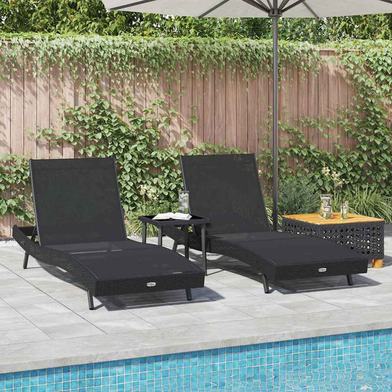vidaXL Napágyak 3 pcs Fekete 40 x 40 x 40.5 cm polirattan