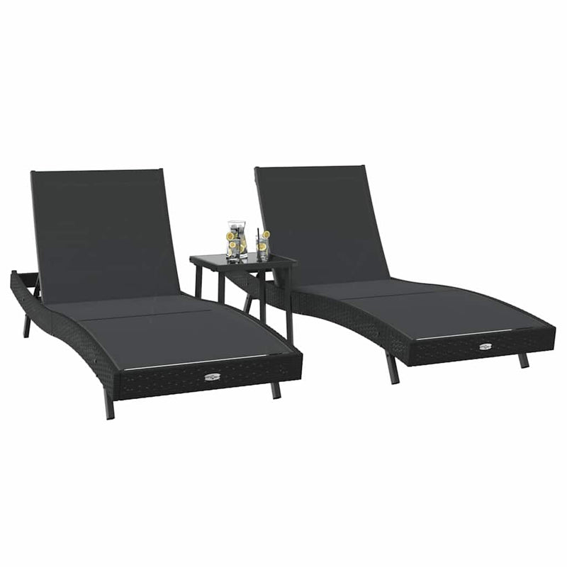 vidaXL Napágyak 3 pcs Fekete 40 x 40 x 40.5 cm polirattan