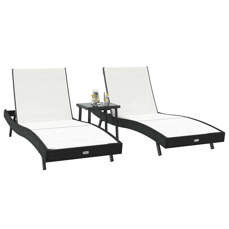 vidaXL Napágyak 3 pcs Fekete és Fehér 40 x 40 x 40.5 cm polirattan