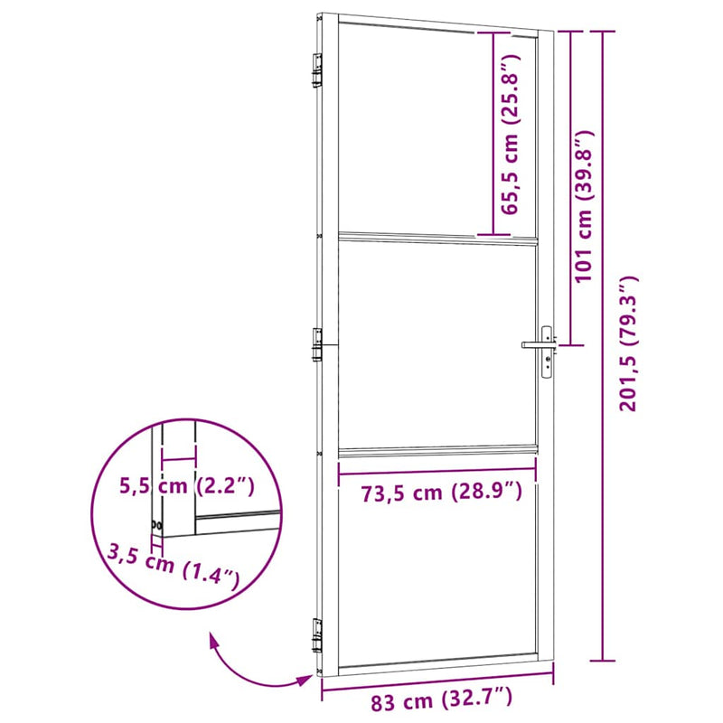 vidaXL Belső Ajtó Fekete 83 x 201.5 cm Edzett üveg és Alumínium