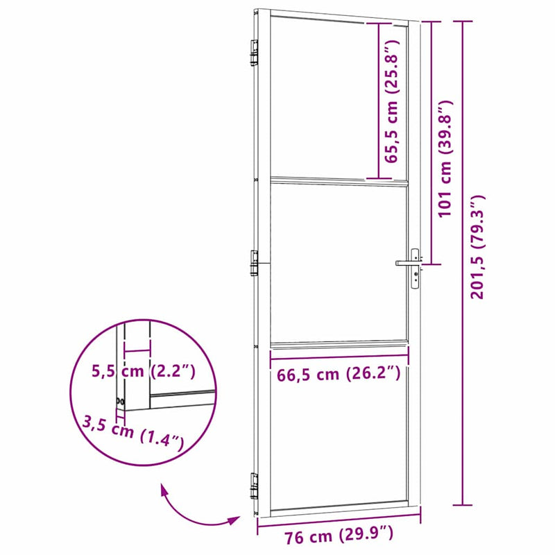 vidaXL Belső Ajtó Fekete 76 x 201.5 cm Edzett üveg és Alumínium