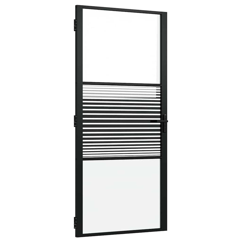vidaXL Belső Ajtó Fekete 93 x 201.5 cm Edzett üveg és Alumínium