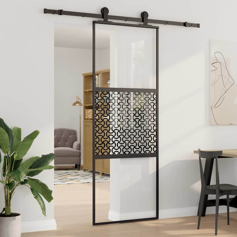 vidaXL Csúszó ajtó Fekete 76 x 205 cm Edzett üveg és Alumínium