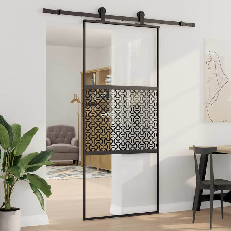 vidaXL Csúszó ajtó Fekete 90 x 205 cm Edzett üveg és Alumínium