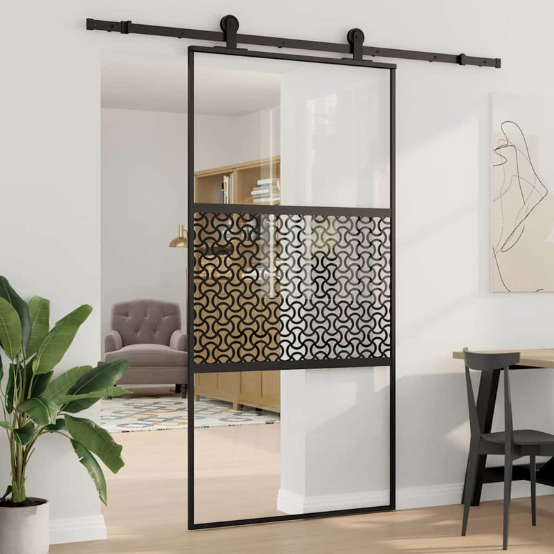vidaXL Csúszó ajtó Fekete 102.5 x 205 cm Edzett üveg és Alumínium