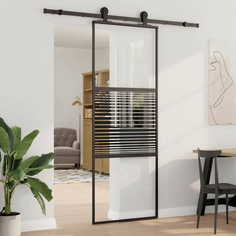 vidaXL Csúszó ajtó Fekete 76 x 205 cm Edzett üveg és Alumínium