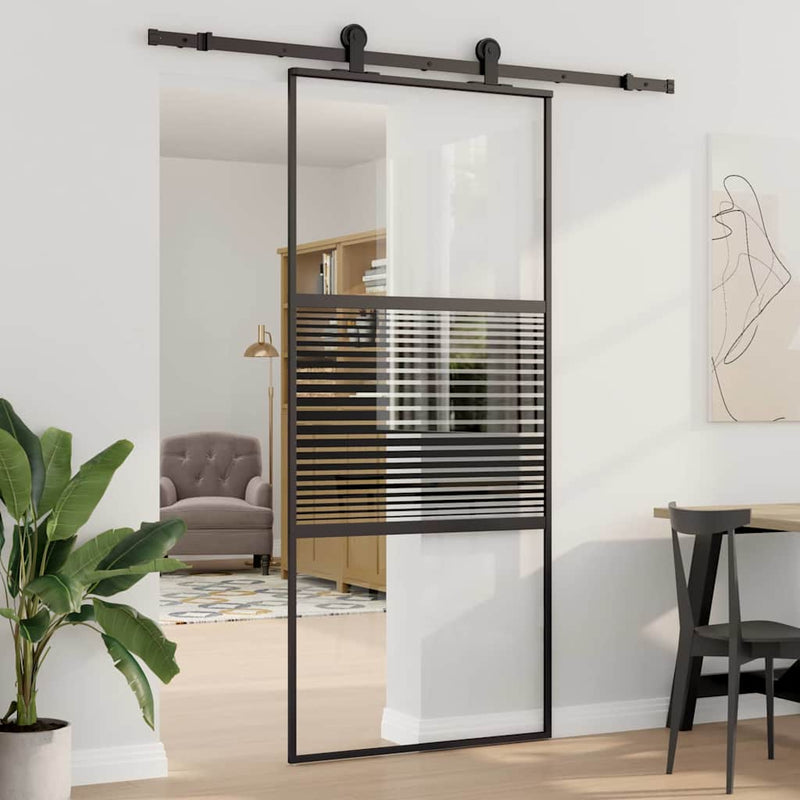 vidaXL Csúszó ajtó Fekete 90 x 205 cm Edzett üveg és Alumínium