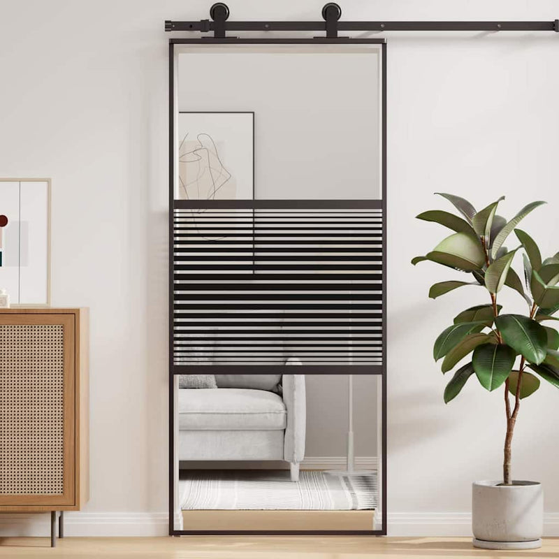 vidaXL Csúszó ajtó Fekete 90 x 205 cm Edzett üveg és Alumínium