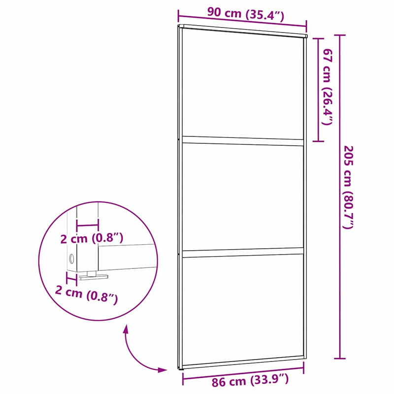 vidaXL Csúszó ajtó Fekete 90 x 205 cm Edzett üveg és Alumínium
