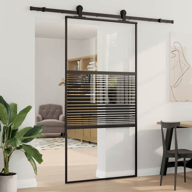 vidaXL Csúszó ajtó Fekete 102.5 x 205 cm Edzett üveg és Alumínium