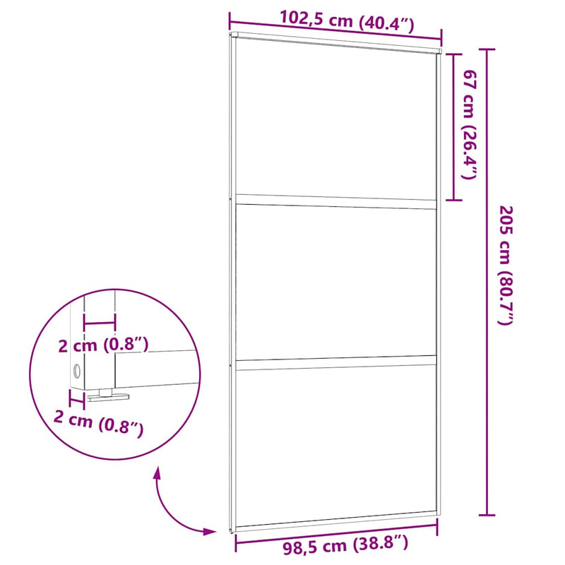 vidaXL Csúszó ajtó Fekete 102.5 x 205 cm Edzett üveg és Alumínium