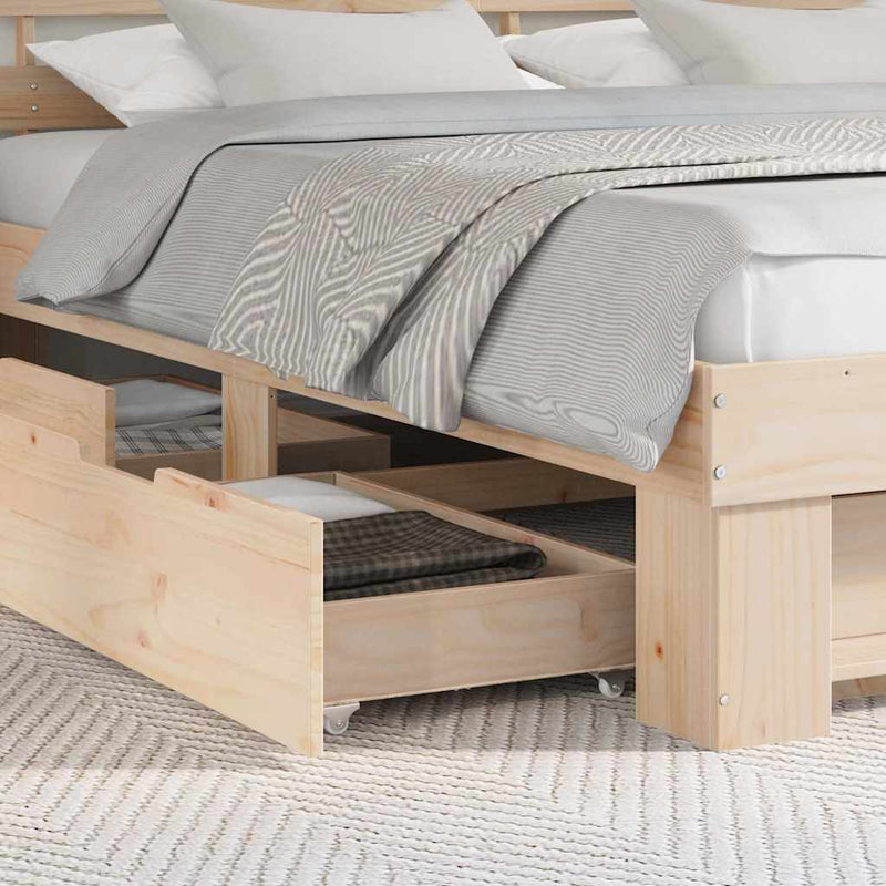vidaXL Ágykeret fejtámlával fiókkal Barna 200 x 200 cm Tömör fenyőfa