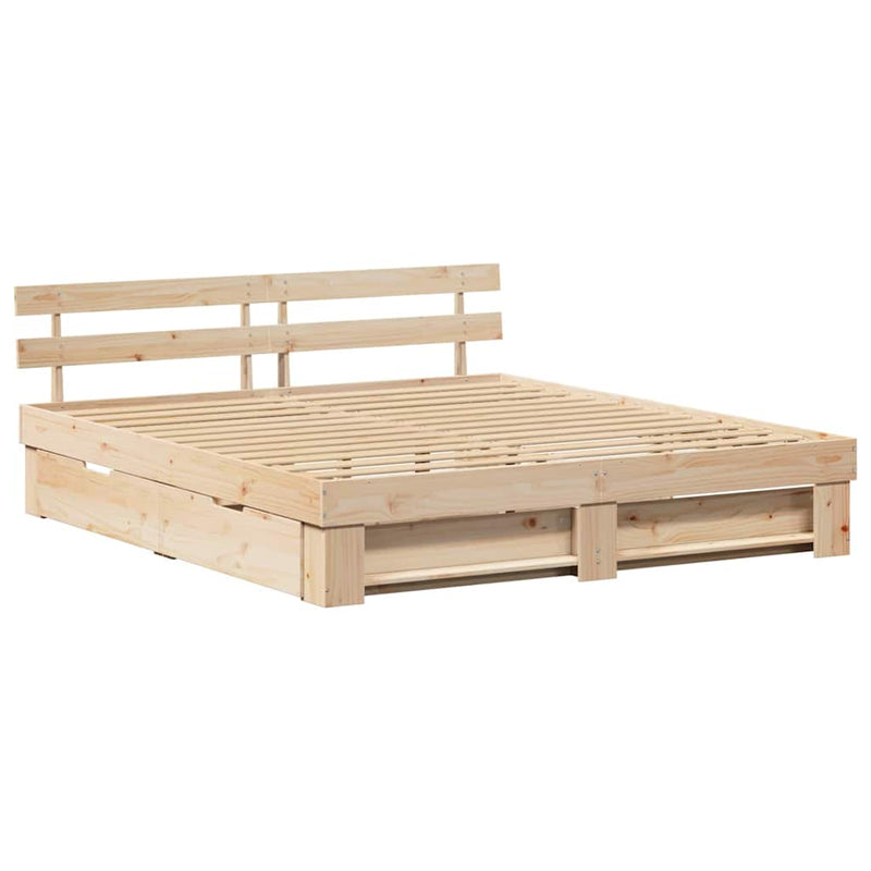 vidaXL Ágykeret fejtámlával fiókkal Barna 200 x 200 cm Tömör fenyőfa